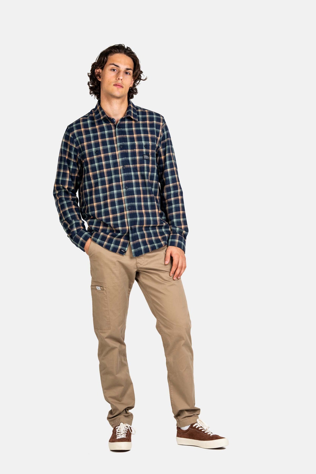 Alvar Check Shirt Navy/Green/Orange