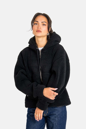 Women Soft Zip Hoodie Deep Black